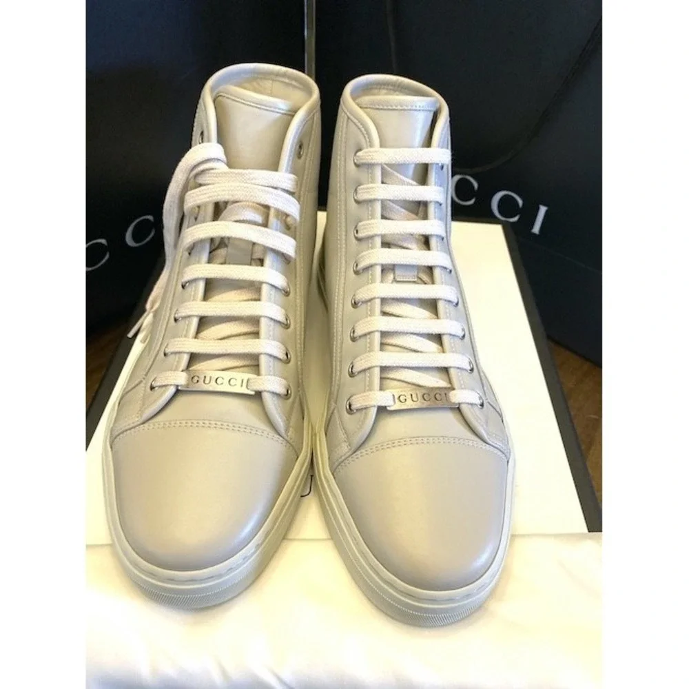 Gucci Men's High-Top Sneakers Light Gray‎ Leather Gucci Logo US 5.5